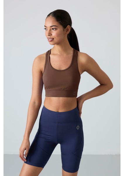 Kahverengi Sırt Detaylı Dar Kalıp U Yaka Kadın Spor Büstiyer - 97120