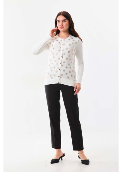 Kadın Gold Puantiyeli Uzun Kol Hırka 23977 Ekru fiyatları