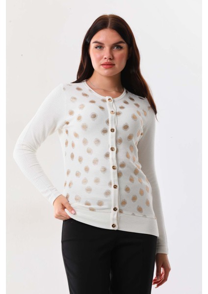 Kadın Gold Puantiyeli Uzun Kol Hırka 23977 Ekru modelleri