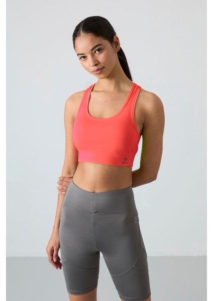 Neon Pembe Sırt Detaylı Dar Kalıp U Yaka Kadın Spor Büstiyer - 97120