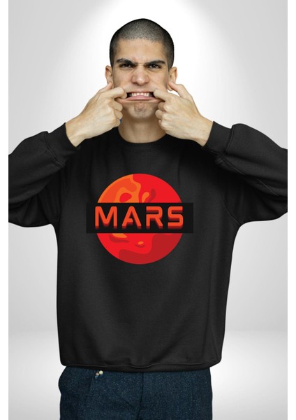 Mars Gezegen Erkek Kadın Unisex Dijital Baskılı Siyah Sweatshirt modelleri