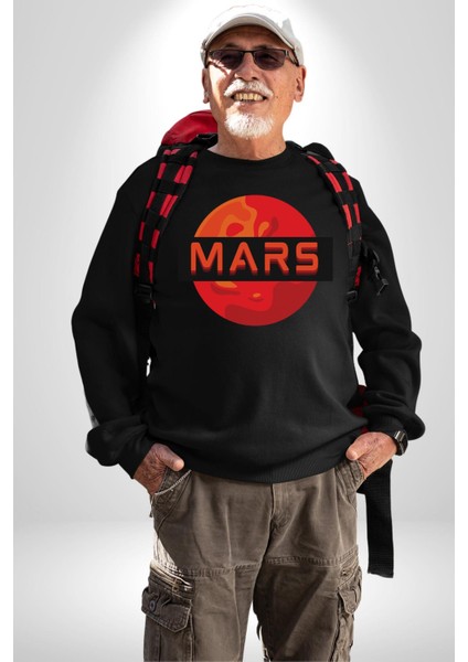 Mars Gezegen Erkek Kadın Unisex Dijital Baskılı Siyah Sweatshirt indirimleri
