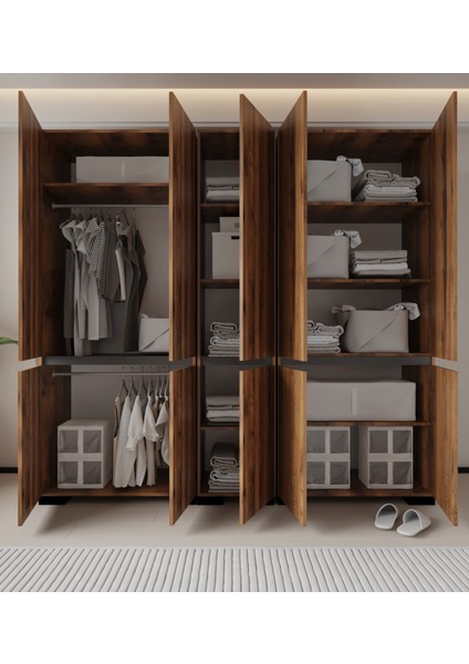 Floransa 10 Kapılı FLR10-A2AR Ceviz- Antrasit Gardırop -Çok Amaçlı Dolap -Yüklük fırsatları