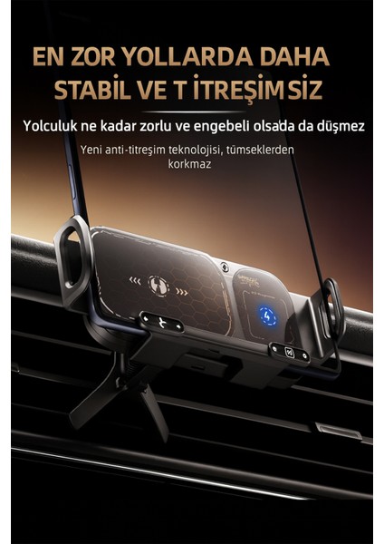 15W Araç Içi Kablosuz Şarj Cihazı ve Telefon Tutucu – 90° Döner Katlanabilir Telefonlara Uyumlu fırsatları