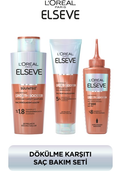 Elseve Growth Booster Dökülme Karşıtı Rutin: Şampuan & Saç Bakım Kremi & Saç Derisi Serumu