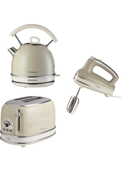 Vintage 3'lü Set, Bej (Dom Su Isıtıcı + El Mikseri + Ekmek Kızartma Makinesi Özel SET) KHSET11