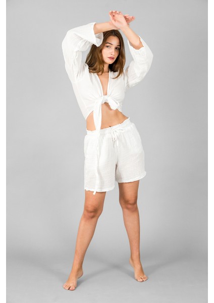 Müslin Kadın Bağlama Detaylı Crop