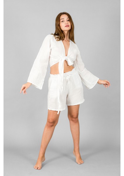 Müslin Kadın Bağlama Detaylı Crop indirimleri