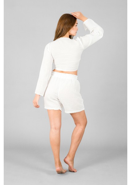 Müslin Kadın Bağlama Detaylı Crop