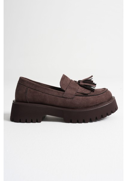 Melora Premium Kadın Günlük Acı Kahve Süet Loafer Ayakkabı