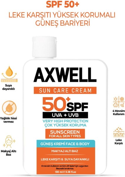 Güneş Kremi SPF 50+ 100 ml Tüm Cilt Tipleri İçin Yüksek UVA UVB Koruma Suya Dayanıklı fiyatları