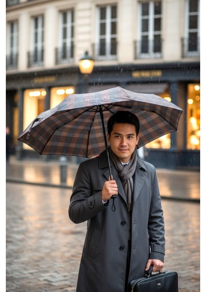 Otomatik Fonksiyon Açma Kapama Fiber Tel Kılıflı Ekose Desenli Unisex Kaliteli Lüx Şemsiye