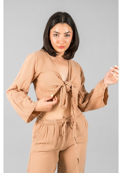 Müslin Kadın Bağlama Detaylı Crop