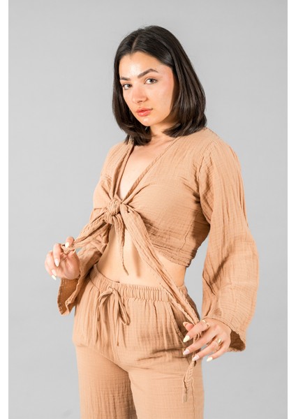 Müslin Kadın Bağlama Detaylı Crop fiyatları