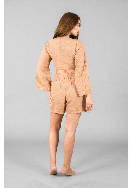 Müslin Kadın Bağlama Detaylı Crop indirimleri