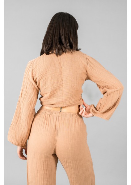 Müslin Kadın Bağlama Detaylı Crop