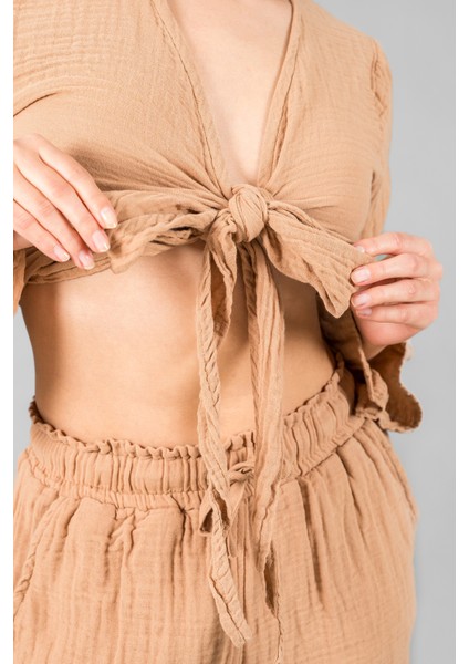 Müslin Kadın Bağlama Detaylı Crop