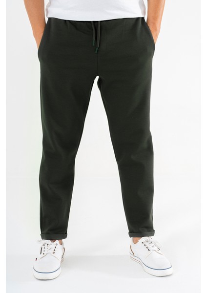 Erkek Haki Jogger Eşofman Altı Duble Paça Spor Rahat Pantolon