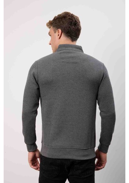 Fermuar Yaka Slim Fit Antrasit Uzun Kol modelleri