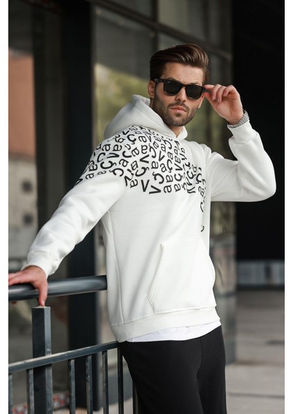 Ekru Baskılı Kapüşonlu Erkek Sweatshirt E7160 fiyatları