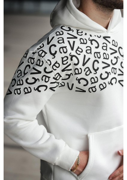 Ekru Baskılı Kapüşonlu Erkek Sweatshirt E7160 modelleri