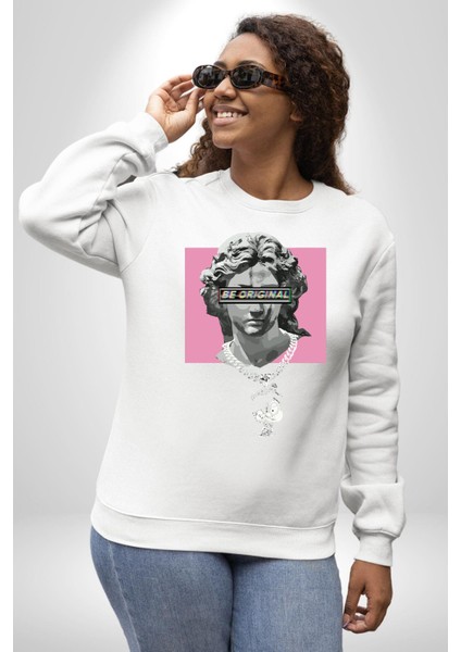 Özgün Ol.rönesans Heykel Erkek Kadın Unisex Dijital Baskılı Beyaz Sweatshirt