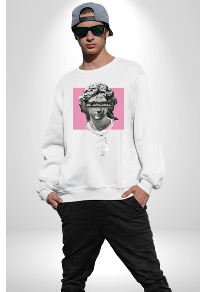 Özgün Ol.rönesans Heykel Erkek Kadın Unisex Dijital Baskılı Beyaz Sweatshirt indirimleri
