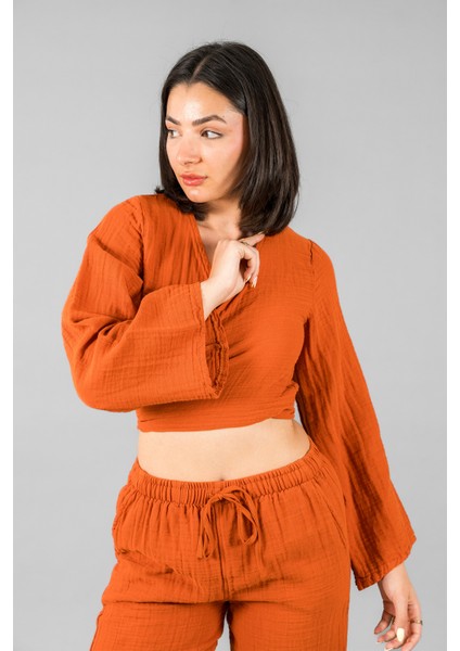 Müslin Kadın Bağlama Detaylı Crop