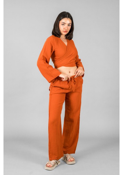 Müslin Kadın Bağlama Detaylı Crop fırsatları