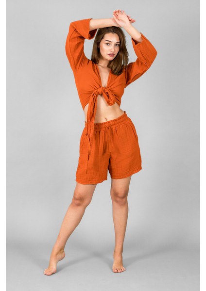 Müslin Kadın Bağlama Detaylı Crop