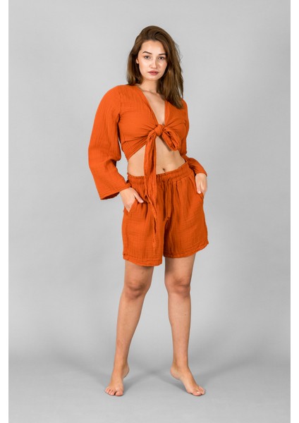 Müslin Kadın Bağlama Detaylı Crop