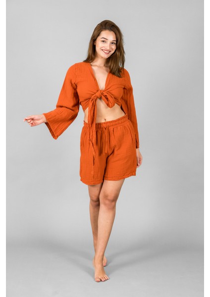 Müslin Kadın Bağlama Detaylı Crop