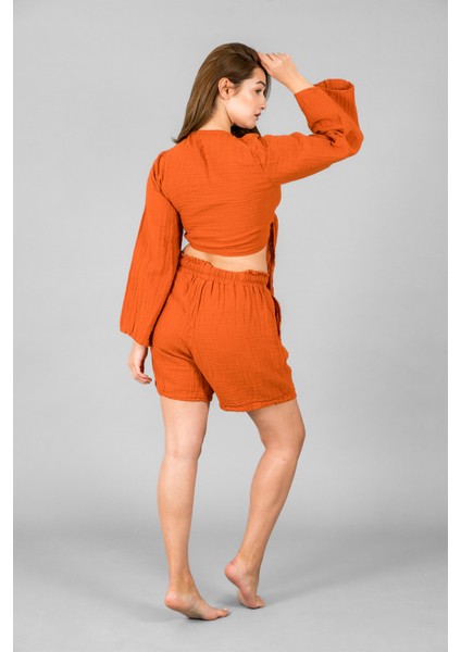 Müslin Kadın Bağlama Detaylı Crop