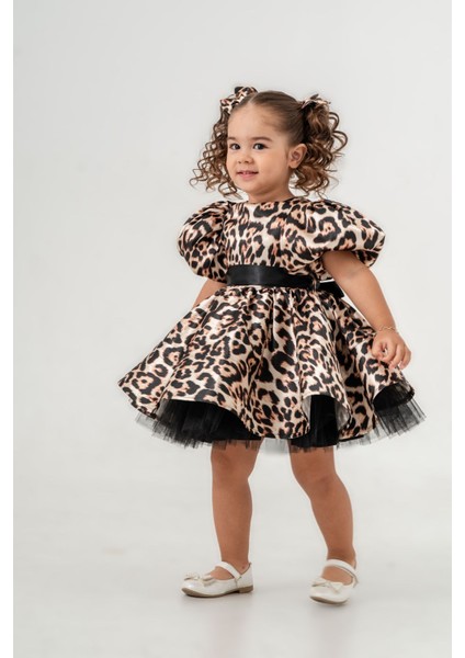 Kız Çocuk Leopar Desenli Tarz Elbise