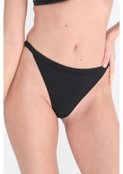 Narince Kadın Bikini Altı Siyah Halka Detaylı Plaj Giyim