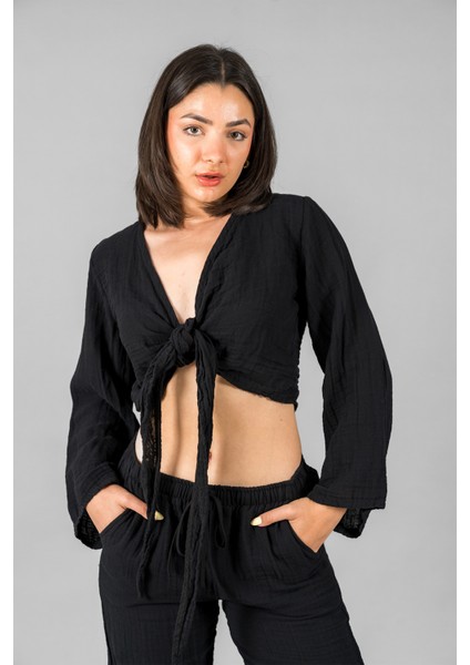 Müslin Kadın Bağlama Detaylı Crop