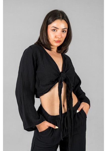 Müslin Kadın Bağlama Detaylı Crop fiyatları