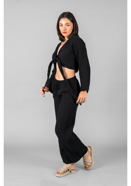 Müslin Kadın Bağlama Detaylı Crop fırsatları