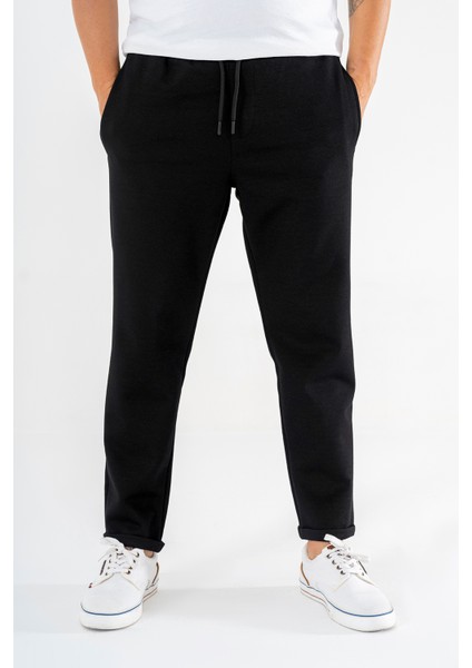 Erkek Siyah Jogger Eşofman Altı Duble Paça Spor Rahat Pantolon