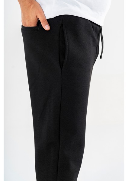Erkek Siyah Jogger Eşofman Altı Duble Paça Spor Rahat Pantolon