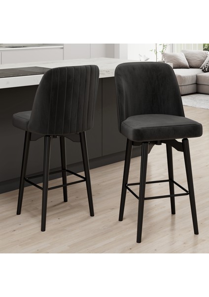 Evax Serisi 1 Adet Siyah Bar Sandalyesi 360°C Döner Bar Sandalyesi Babyface Kumaş Siyah Metal Ayaklı fiyatları