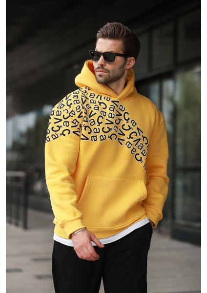 Sarı Baskılı Kapüşonlu Erkek Sweatshirt E7160 modelleri