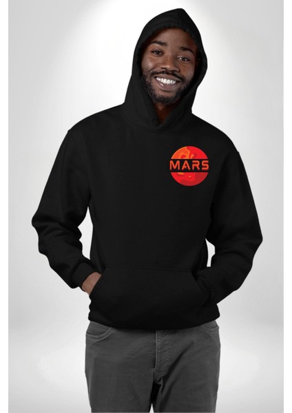 Mars Gezegen Erkek Kadın Siyah Ön Sırt Baskılı Kapüşonlu Sweatshirt Hoodie fiyatları