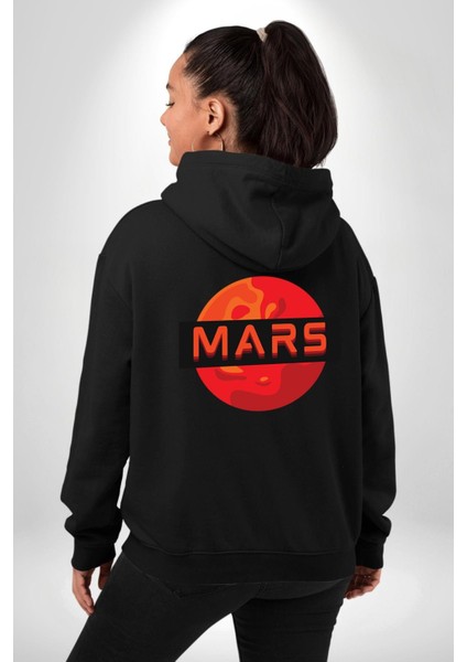 Mars Gezegen Erkek Kadın Siyah Ön Sırt Baskılı Kapüşonlu Sweatshirt Hoodie indirimleri