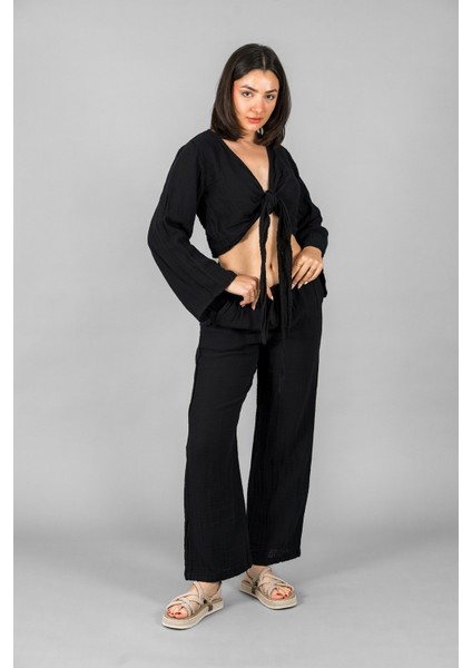 Müslin Kadın Bağlama Detaylı Crop indirimleri