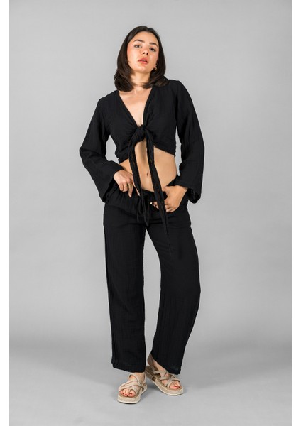 Müslin Kadın Bağlama Detaylı Crop