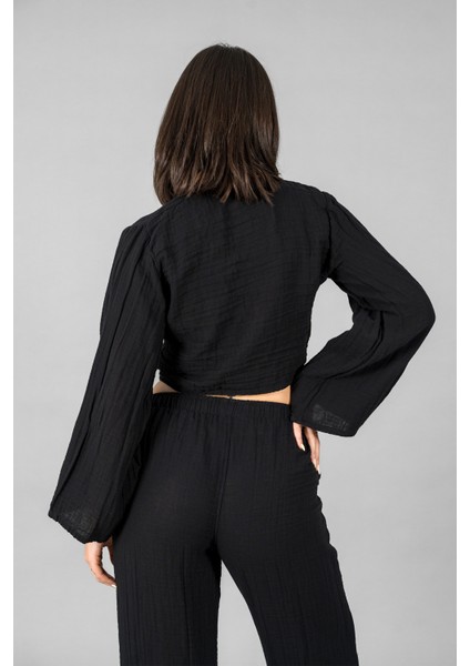 Müslin Kadın Bağlama Detaylı Crop