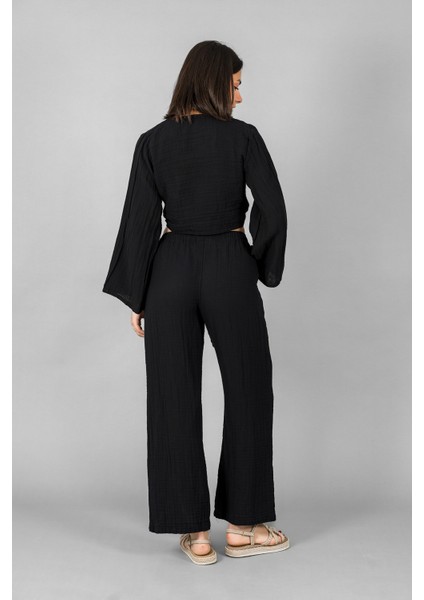 Müslin Kadın Bağlama Detaylı Crop