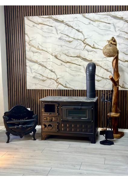 Kuzine Soba - Eko Döküm Tuğlalı - Döküm Soba - CAMLI