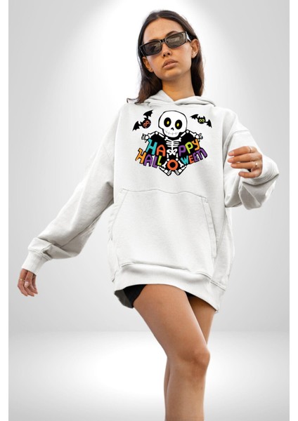 Halloween Skeleton Eğlenceli Cadılar Bayramı Erkek Kadın Beyaz Dijital Baskılı Kapüşonlu Sweatshirt Hoodie fiyatları